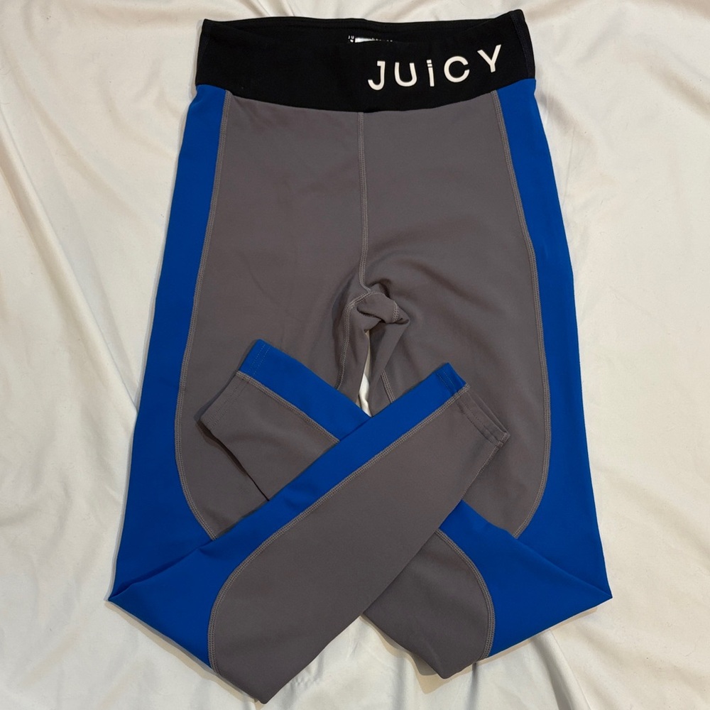 Juicy Couture Sport Blue + Grey Color Block Athletic Leggings Active Workout Y2K